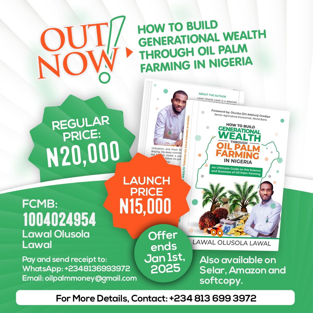 lawal_squared's tweet photo. *NOW AVAILABLE IN HARDCOPY FOR NATIONWIDEDELIVERY*

The Ultimate Guide to Success in Oil Palm Farming is Finally Here!

Discover the first-of-its-kind book that combines the science and business strategies of profitable oil palm farming in one comprehensive guide. https://t.co/WcyQhbWoAP