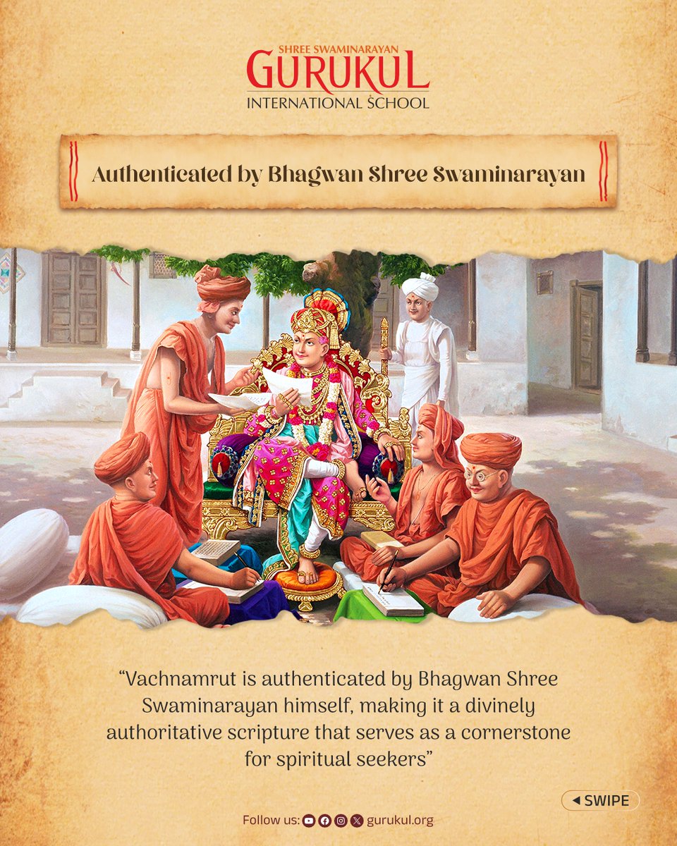 gurukul_org's tweet photo. Let us immerse ourselves in the timeless wisdom of the Vachanamrut, where Bhagwan Swaminarayan unveiled the essence of spirituality. 🙏

For More: https://t.co/DHuiY5UIdK

#vachnamrut #gurukul #Swaminarayan #scripture https://t.co/y274aPWX8T