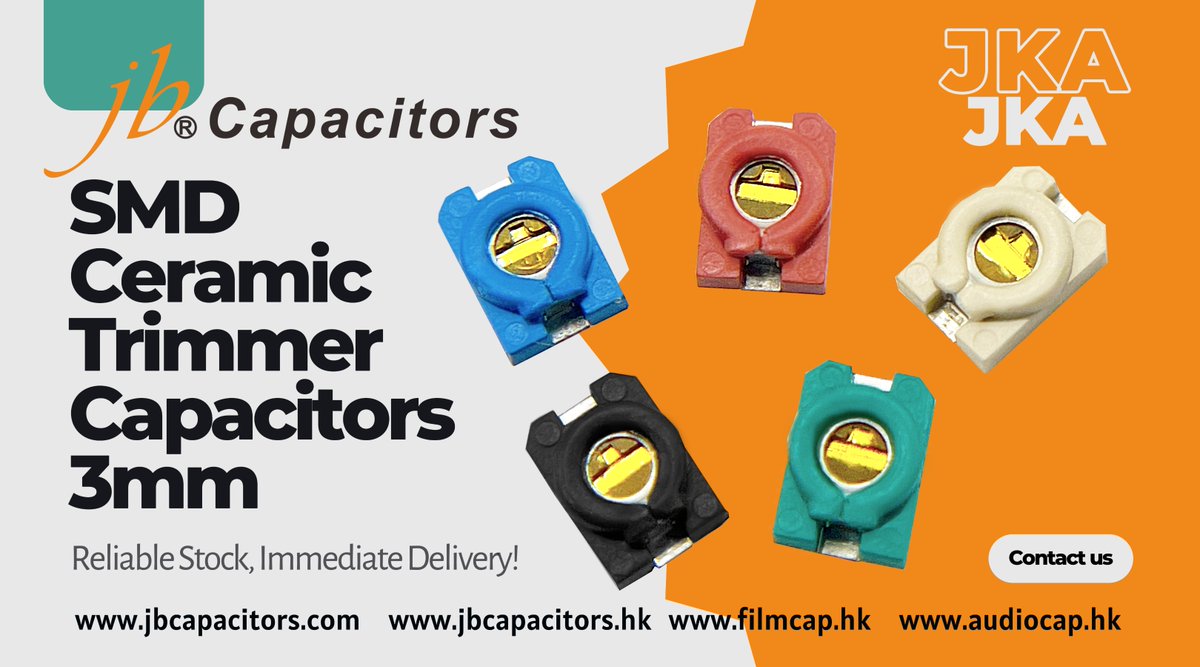 jb_Capacitors's tweet image. jb JKA SMD Ceramic Trimmer Capacitors 3mm: Compact, precise, and ready to ship. Immediate delivery for your circuit needs.

Learn more: jbcapacitors.com/JKA-SMD-Cerami…
Contact: info@jbcapacitors.com
#CeramicCapacitors #TrimmerCapacitors #SMDComponents #ReliableStock #ImmediateDelivery