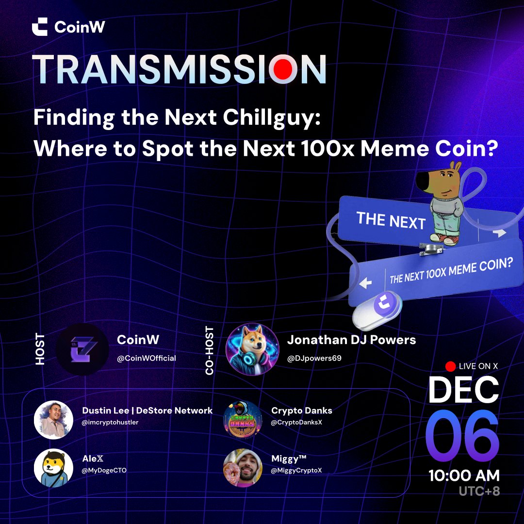 Join us with @DJpowers69, @imcryptohustler, @CryptoDanksX, @MyDogeCTO, and  @MiggyCryptoX to dive into Finding the Next Chillguy: Where to Spot the  Next 100x #Meme Coin? 🔔 Set a reminder: https://t.co/bitK9puGJS