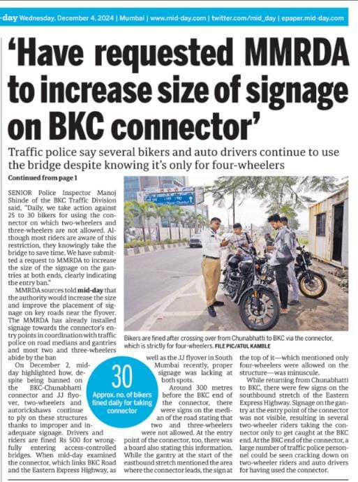 ranjeetnature's tweet image. Mid-Day Impact | Improve signage on BKC-Chunabhatti connector: Traffic cops to MMRDA.

mid-day.com/mumbai/mumbai-…

#bkc

@mid_day @SachinKalbag @SanjeevScribe @rajtoday @diptivsingh @sameerreporter @prasij @MTPHereToHelp @MMRDAOfficial
