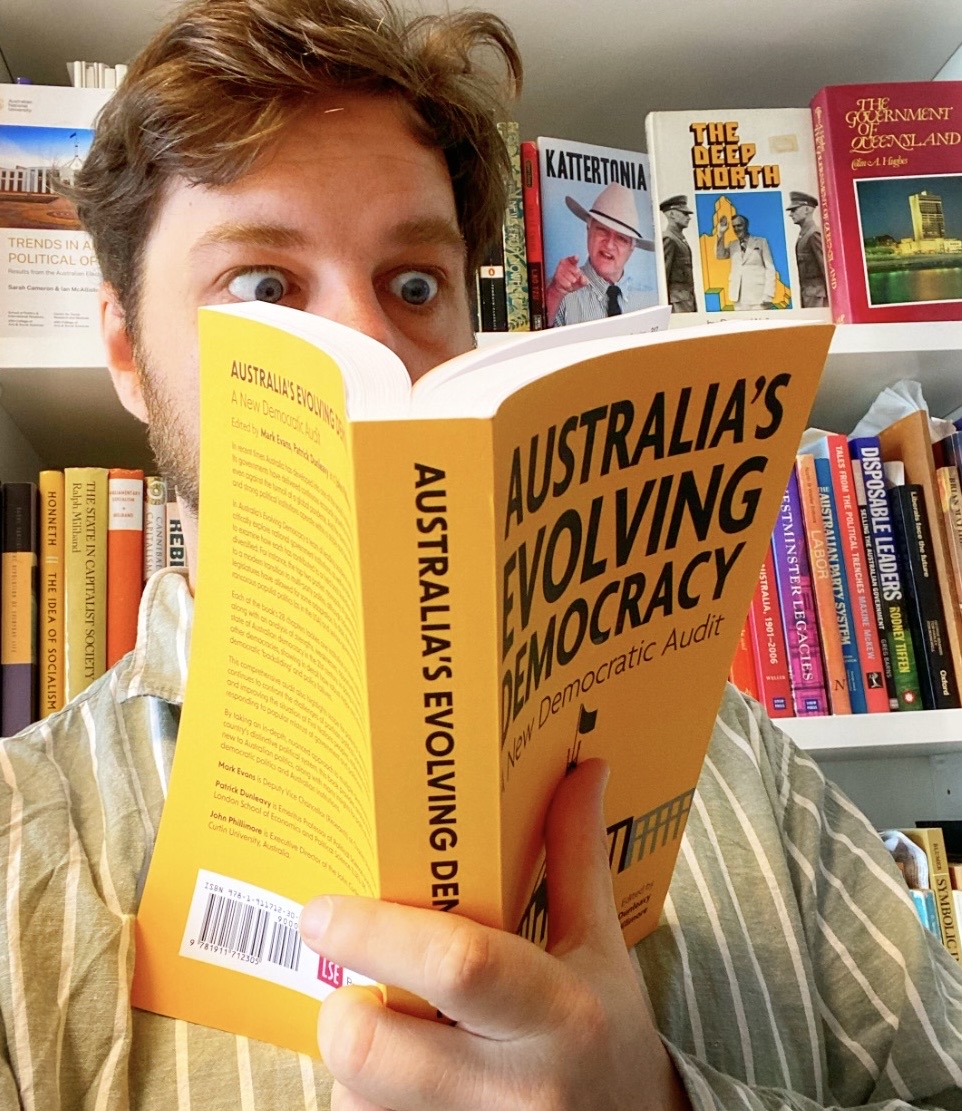 pandanus_petter's tweet photo. Brighten up your day with a dig into Australia's Evolving Democracy: A New Democratic Audit from @LSEPress  
With a particularly illuminating chapter by @Cosmo_Howard  and I on ongoing challenges in Queensland and an all-star cast of other OzPol luminaries - open access? Yep! https://t.co/R4y3YTvHNR