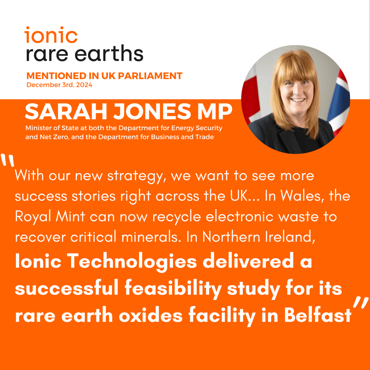 Ionic Rare Earths Limited (@ionic_re) on Twitter photo $IXR welcomes comments made in #UK Parliament this week by UK Minister for Energy Security, Net Zero and Department of Business and Trade, Sarah Jones hansard.parliament.uk/commons/2024-1… <a href="/LabourSJ/">Sarah Jones MP</a> @Ionictech_UK #Belfast #REE #circulareconomy $IXR welcomes comments made in #UK Parliament this week by UK Minister for Energy Security, Net Zero and Department of Business and Trade, Sarah Jones hansard.parliament.uk/commons/2024-1… <a href="/LabourSJ/">Sarah Jones MP</a> @Ionictech_UK #Belfast #REE #circulareconomy