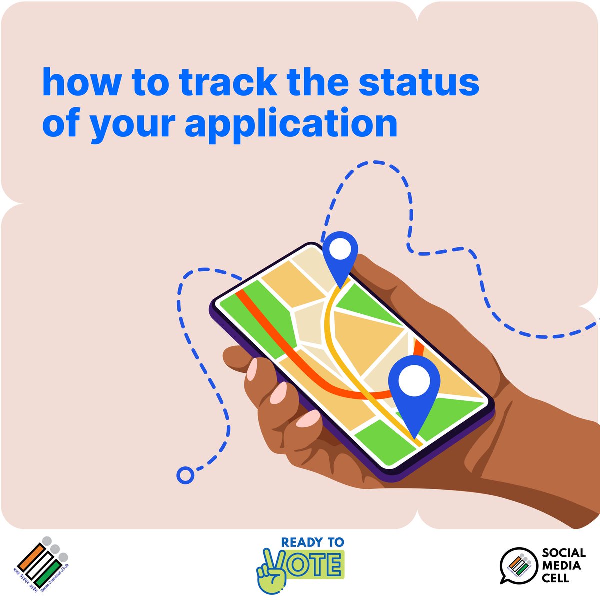 ECISVEEP's tweet photo. Application submitted? Stay in the loop! 📱 Track your application status and gear up to vote.
#ECI #TrackYourApplication #ReadyToVote #VoterId https://t.co/52ATte8vYs