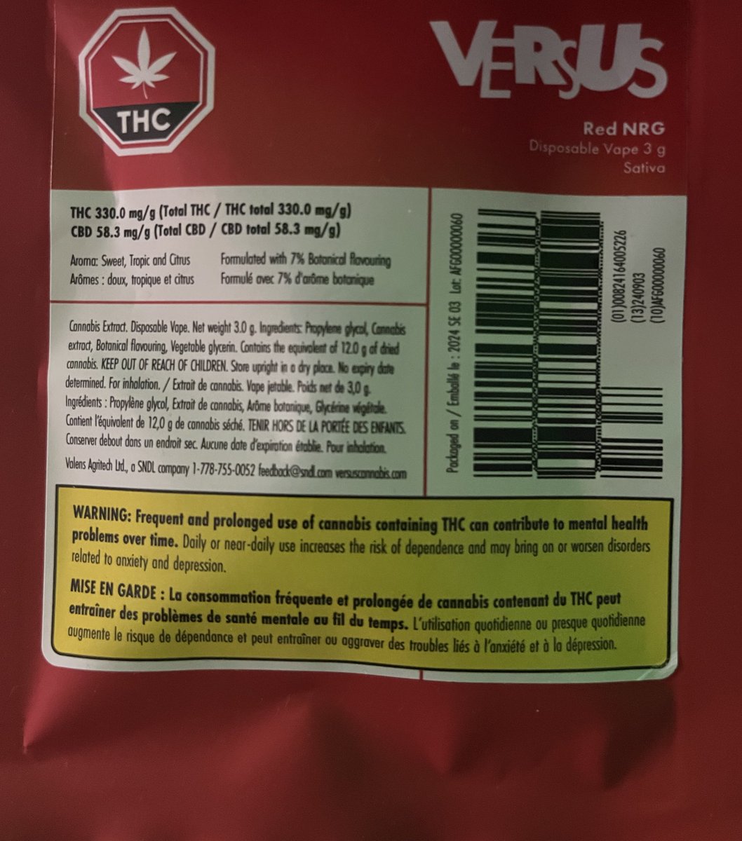 TFleck403's tweet image. Versus Red NRG 3 Gram Vape
#3GramDisposable #THC
#HighCBD #Versus #RedNRG 
#Sativa #Marijuana #Weed
#Cannabis #Disposable
#LegalCanadianMarijuana
#HighGradeMarijuanaSmoke
#DabCartridge #Dabbing
#Terpenes #CannabisCulture
#Stoner #MaryJ #Grass
#CBD #LegalCanadianWeed
#CanadianCart