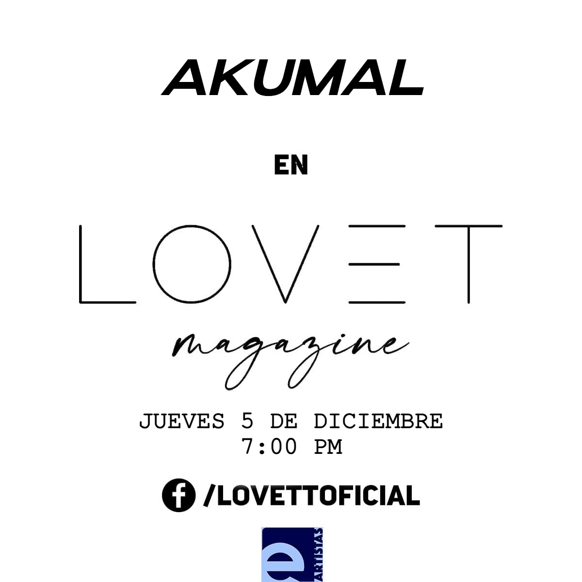 EmpujeArtistas's tweet image. Este jueves 5 de diciembre no te puedes perder la entrevista con las bandas del momento @ #Overthink y #Akumal a partir de las 7pm por facebook live de nuestros amigos de la revista @marisalovet. Talento de 𝙀𝙢𝙥𝙪𝙟𝙚 𝘼𝙧𝙩𝙞𝙨𝙩𝙖𝙨