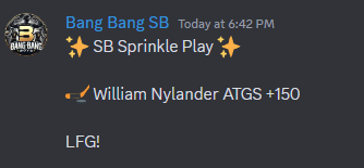 BangBangB0ys's tweet photo. Discord Sprinkle play cashes to end off the night. We are on a ABSOLUTE TEAR right now. 
#GamblingTwitter #NHL #Leafs #SportsGambling #sportsbet https://t.co/aOhS0kdEM8