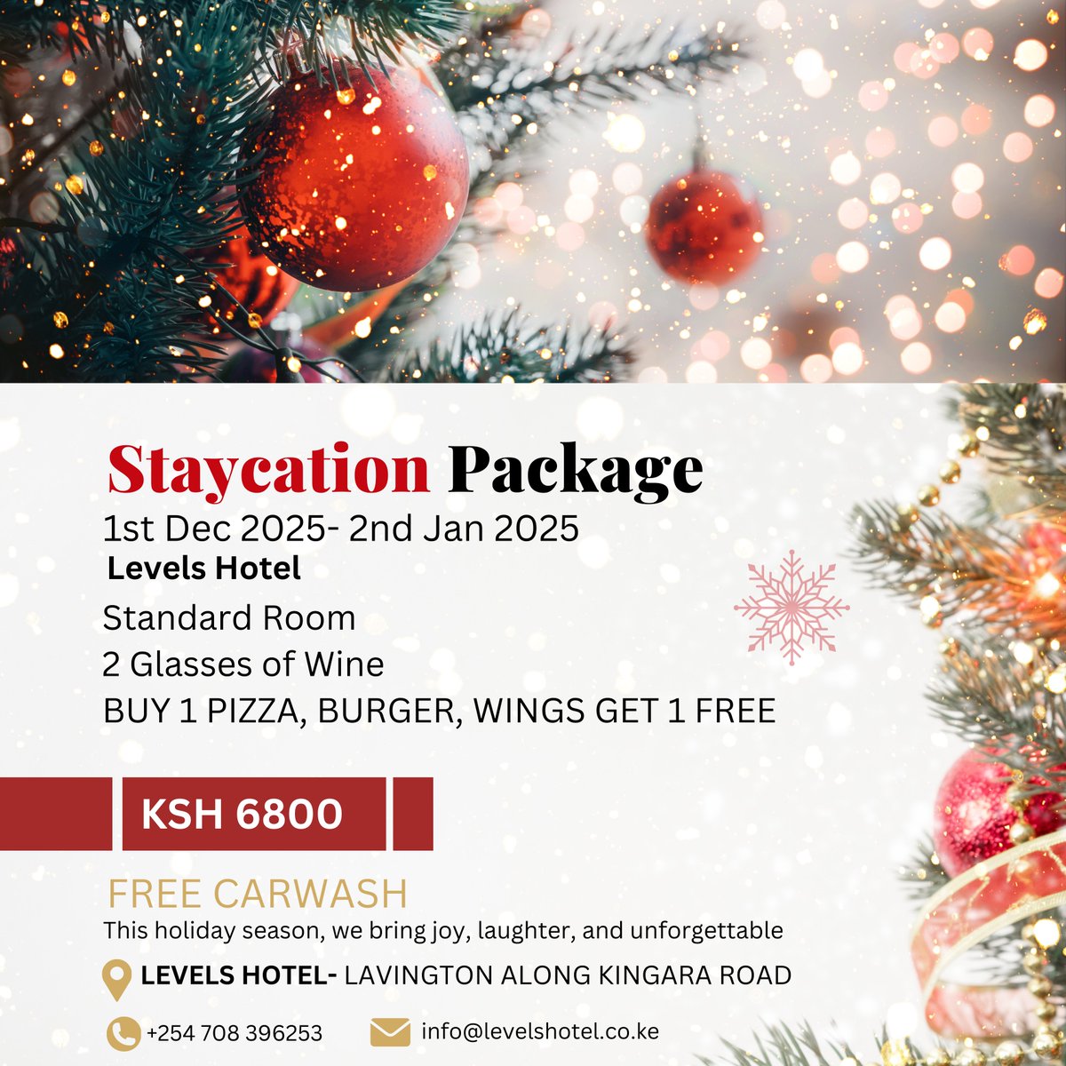 levelshotel's tweet image. 🎄✨ Welcome to the Festive Season at Levels Hotel Lavington! ✨🎄
Join us for a time of joy, delicious food, and unforgettable celebrations.
We’re here to make your holidays extra special! 🌟
#FestiveGreetings #CelebrateWithLevels #HolidayCheer #levelshotel #lavington