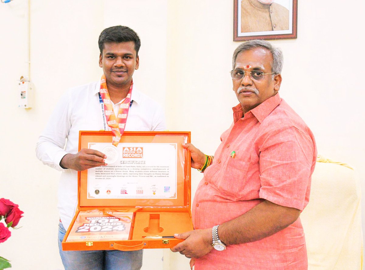 YUCIindia's tweet photo. Honored to share that our National General Secretary met with Shri. @EmbalamSelvadore, Speaker of Puducherry Legislative Assembly! He presented the world record award &amp; received inspiring words of encouragement &amp; appreciation for YUCI's initiatives. #YUCIIndia #Pondicherry #World https://t.co/ZSVG2EHQTw