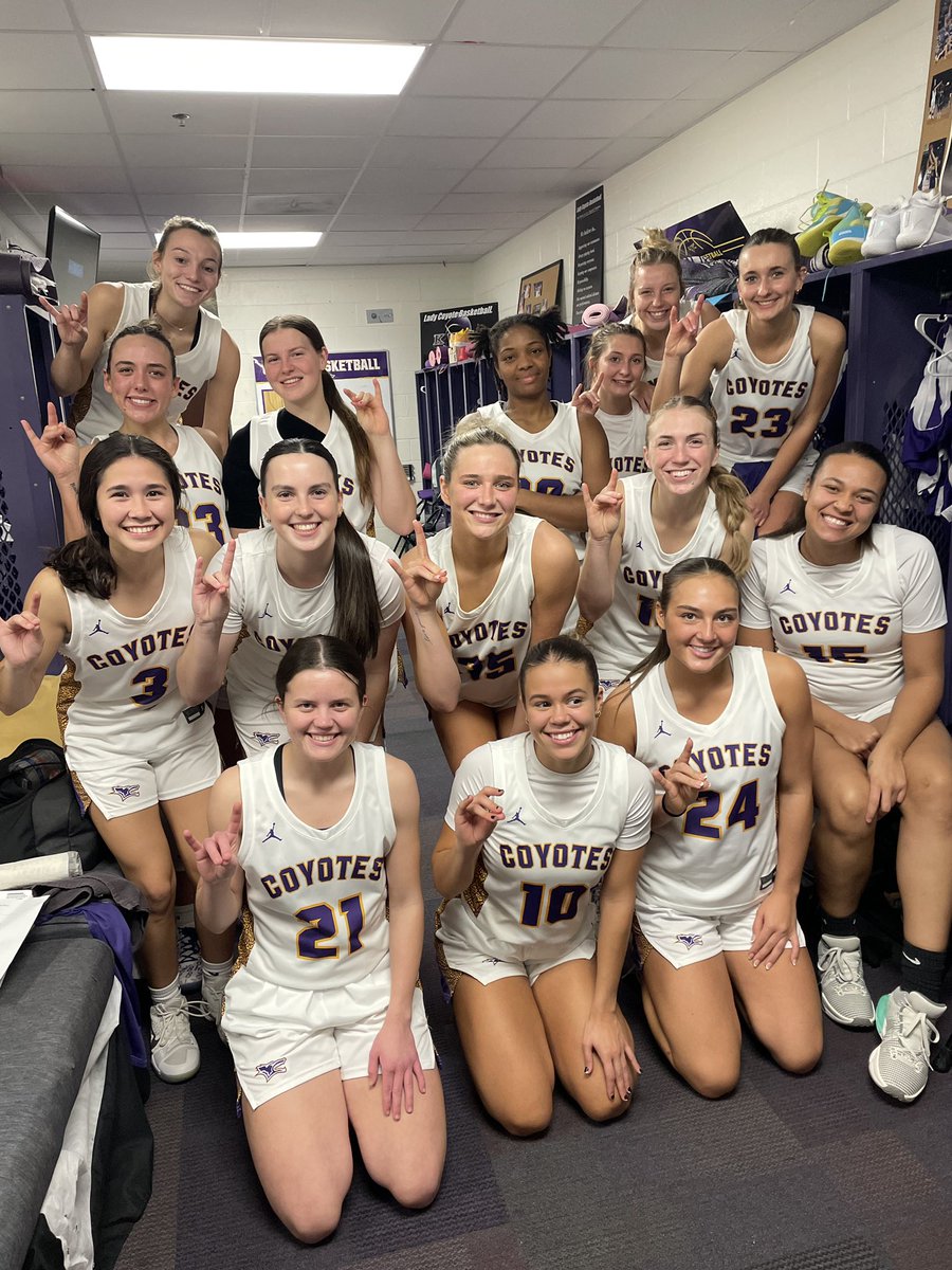 coachshowman's tweet photo. HUGE @KwuWbb sweep tonight! Big conference wins in front of a great crowd! Huge S/O to @KWUBaseball for the support! 💜💛🏀🐺 https://t.co/wtoa71CsMZ
