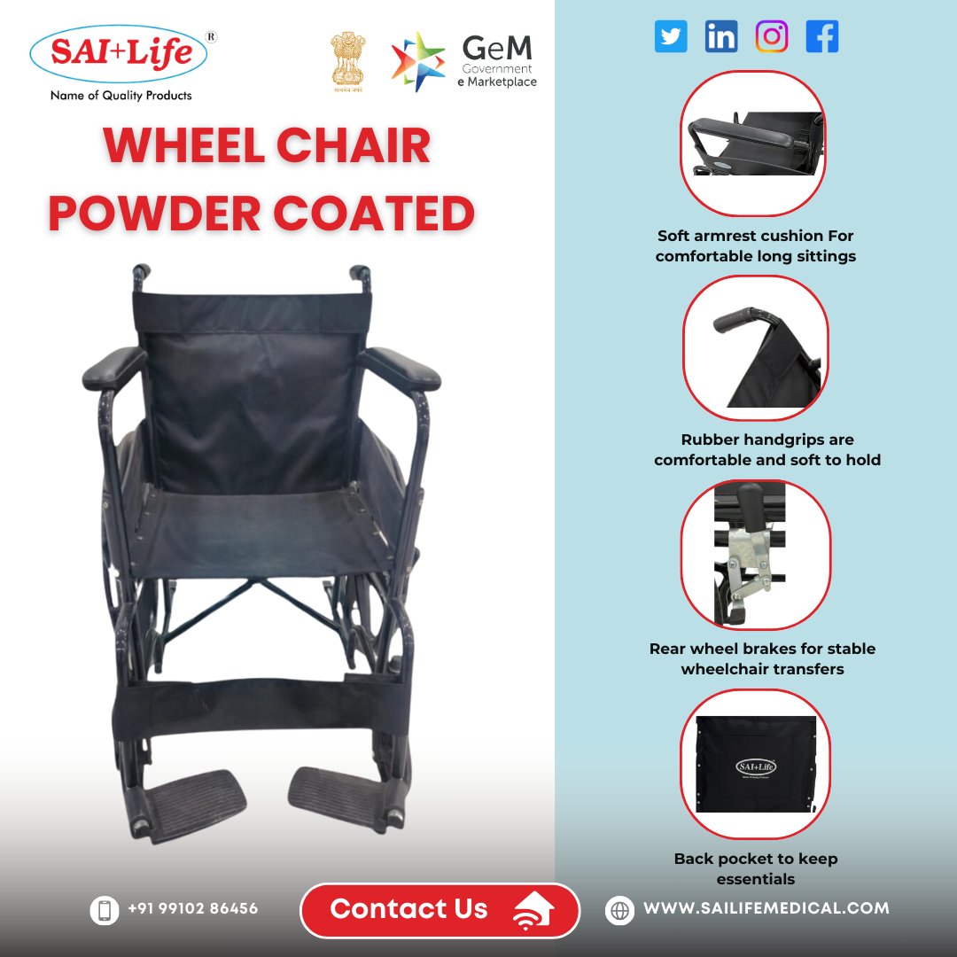 sailifeindia's tweet image. Durable. Stylish. Built to last. Our powder-coated wheelchairs combine superior strength with a sleek finish, #Wheelchair #PowderCoated #SaiLifeMedicalDevices #MobilitySolutions #AccessibilityForAll #DurableDesign #WheelchairLife #AssistiveTechnology #QualityCare