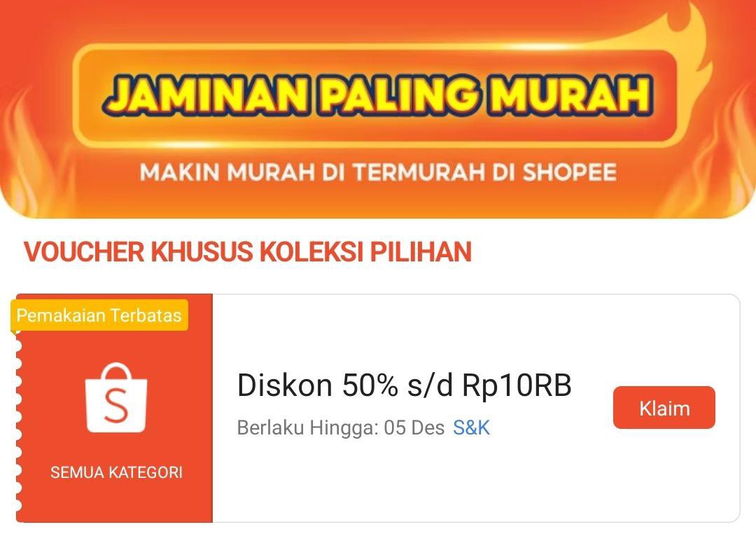 Yuk Voucher Termurah 🔥
Diskon 50% s/d Rp10.000 tanpa minimal pembelian
⏰  12:00 WIB

Voucher bisa diklaim:
s.shopee.co.id/50INTicWac