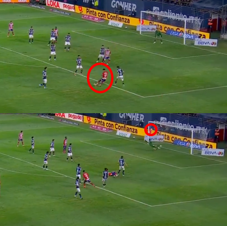 InvictosSomos's tweet photo. El espectacular zurdazo de Ricardo Chávez en la semifinal de la Liga MX ante Rayados. OBRA DE ARTE.