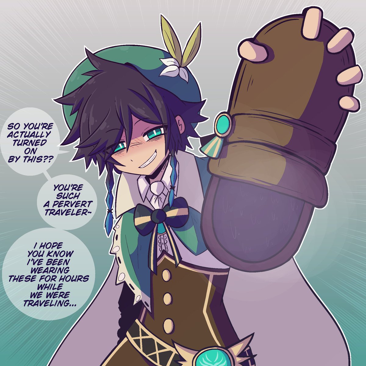 "A little birdie told Venti that you have a little secret..." "Think you can handle it traveler...?"  (Alts in the replies)
#Feet #footfetish #GenshinImpact  #venti