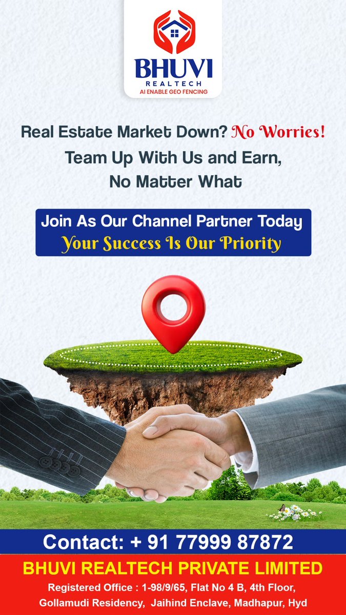 BhuviRealtech's tweet image. Real Estate Market Down? No Worries! Team Up With Us and Earn, No Matter What

Join As Our Channel Partner Today Your Success Is Our Priority

Contact: + 91 77999 87872

#propertymanagment #hyderabadrealestate #LandMonitoring #HyderabadInvestments #sirasanagandlasreenivasulu