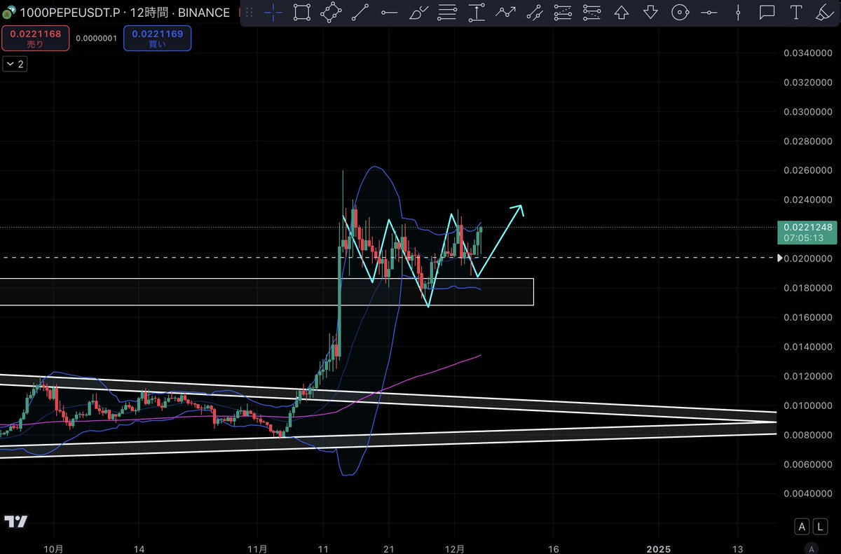 #PEPE 
割と綺麗な逆三尊
この位置で出た逆三尊は機能しやすいです。