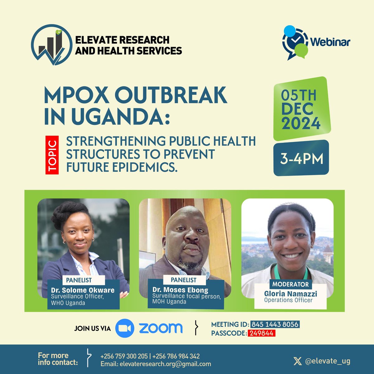 elevate_ug's tweet photo. 🚨 Join us for a critical discussion today!
📢 Webinar: Mpox Outbreak in Uganda
⏰ Time: 3:00 PM - 4:00 PM EAT
🔗 Don’t miss this opportunity to learn actionable strategies for preventing epidemics!
Zoom Link: https://t.co/dKGjN94G1B
#PublicHealth #Mpox #EpidemicPrevention https://t.co/s8jjziocZZ