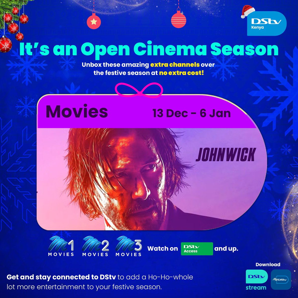 DStv_Kenya's tweet photo. The Ultimate Movie Fest is Here! πππ₯³π€©
We will be unlocking an Open Movies Season From the 13th Dec - 6th Jan for DStv Access package and Up!
To Stream π² https://t.co/I1rxYCU2i3
#DStvOpenWindow #StreamOnTheGoodTimes https://t.co/gFfe1ahxIQ