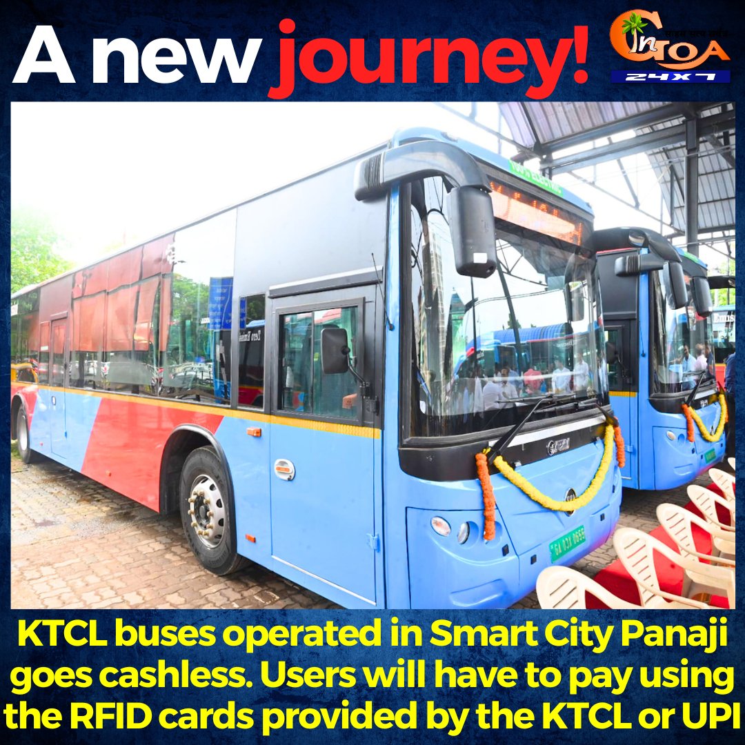 InGoa24x7's tweet image. KTCL buses operated in Smart City Panaji goes cashless. Users will have to pay using the RFID cards provided by the KTCL or UPI

#Goa #GoaNews #KTCL #cashless #Smartcity #UPI