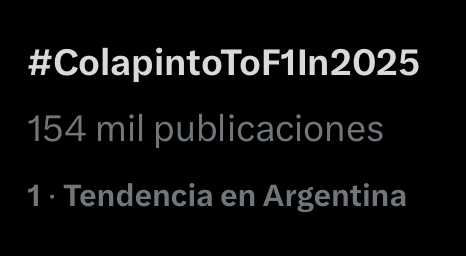 Martes, miércoles y jueves siendo tendencia. 🔥

#ColapintoToF1In2025