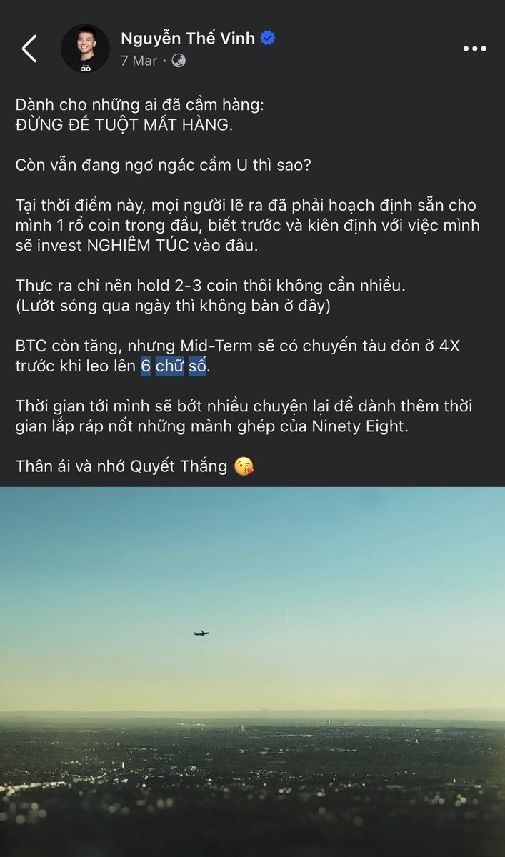 drofin69's tweet photo. BTC vượt 100K - Cột mốc lịch sử cho cả một Ngành ✨

Bây giờ thì “vui thôi đừng vui quá” nha mọi người, vài bữa canh chốt dần các khoản lợi nhuận sóng vừa rồi, bây giờ mới là thời điểm cần cân nhắc tối ưu trung hạn.

BTC suy yếu rồi, còn lên nhưng không được nhiều sóng này nữa (đây là vùng đỉnh sóng 3 trong sóng lớn chứ không phải đã hết Uptrend). Chờ đón tiếp đáy sóng 4 sẽ là cơ hội cuối cho ai ngồi nhìn.
Rút kinh nghiệm lần trước, lần này tôi không báo trước điểm vào nữa.

Lưu ý đang phân tích sóng Mid-Term, và cũng nhớ rằng vẫn sẽ có những Alt ngược bão cần phân tích riêng, nên ai muốn nhàn hạ không muốn bận tâm nhiều thì bỏ qua.

Những ai đã follow tôi, một mùa có lẽ chỉ cần flow vài post như vậy thôi là đủ. Để thời gian rảnh rang còn làm việc khác.
Thấy có ích thì chỉ xin nhận một lời cảm ơn, thấy không ưng thì chỉ lặng lẽ bước qua nhau là được. Nếu hữu duyên 10K Repost & 100K Follow, cuối sóng 5 hứa sẽ post timing thoát hàng khi đến thời điểm, còn thì tuỳ hỷ 😊

Cảm ơn các anh em đồng hành và động viên, chúc cả nhà vụ mùa bội thu 🎁