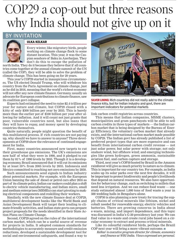 With little to celebrate at #COP29Baku , why does India have to continue engaging with the annual global climate summit?

In her <a href="/timesofindia/">The Times Of India</a>  op-ed <a href="/UlkaKelkar/">Ulka Kelkar</a>  shares 3 takeaways from #COP29  making a case for India's continued involvement.

👉bit.ly/4eZ1cNB
