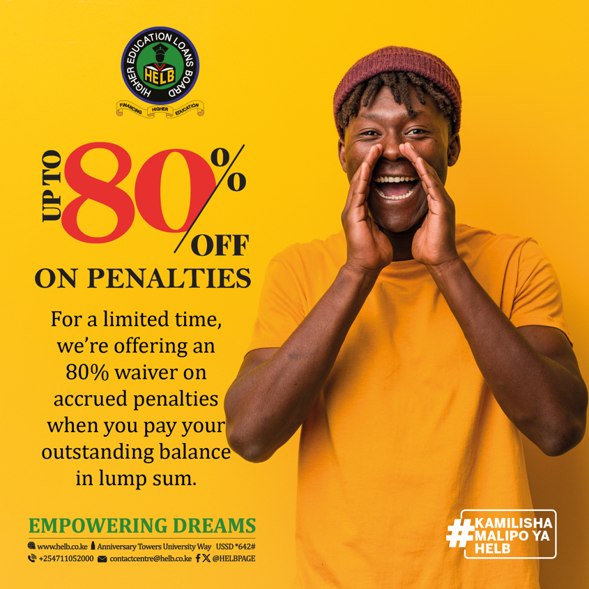 HELBpage's tweet photo. Here's possibly the easiest, quickest, win to help you end the year on a winning streak: Pay your HELB loan in a lump sum and get up to 80% off accrued penalties. Never gets easier! https://t.co/z1vhxqd9op
