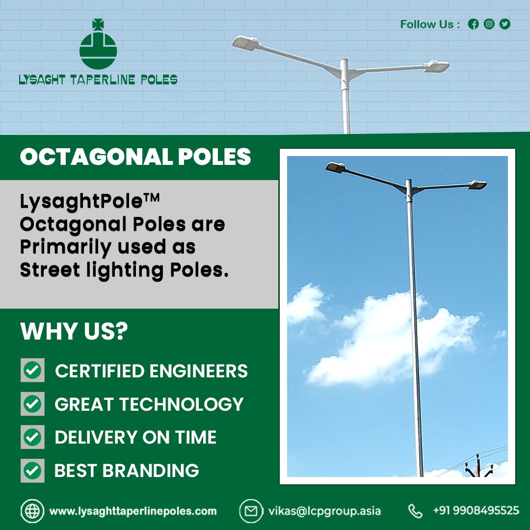 ltpindiaasia's tweet image. ✨ Brighten Up Streets with Precision-Engineered Octagonal Poles! ✨
Our premium steel octagonal poles are designed to enhance visibility and safety in streets and public spaces, offering unmatched performance.
 lysaghttaperlinepoles.com/octagonal-pole…
#OctagonalPoles #LysaghtPole #lightpole