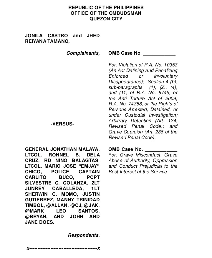 Ngayong araw, nag-file kami ni Jhed ng complaint sa ombudsman laban sa mga pwersa ng estado na dumukot sa amin noong nakaraang taon.

Para ito sa katarungan, di lang para sa amin ni Jhed, kundi para sa lahat ng kasamang biktima ng paglabag sa karapatang-pantao ng estado.
