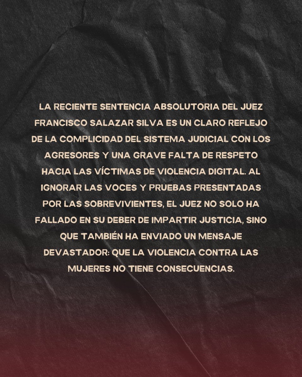 NosotrasTOD's tweet photo. El Juez Francisco Salazar Silva absolvió a Diego "N" esta tarde.
Siendo así, cómplice de la impunidad de este país
#NosotrasTOD #DiegoN #DiegoNLibreNo #LeyOlimpia https://t.co/LPPZTPidNs