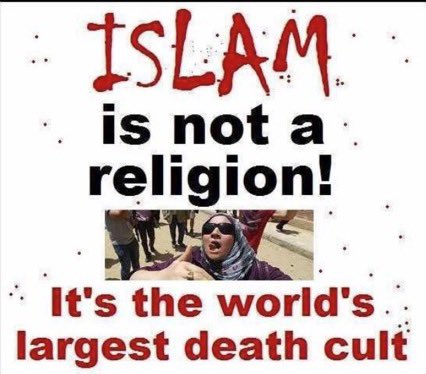 Pharquenauld's tweet photo. @harmon_bre34732 @real_eire Islam is a sick cult dedicated to destroying all other believers. Muslims are sub human. https://t.co/Rbx6j7bHMF