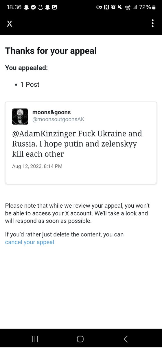 moonsoutgoonsAK's tweet photo. @elonmusk This had me banned for 6 months. I thought this app was about freedom of speech? https://t.co/r7ya2IXeQX