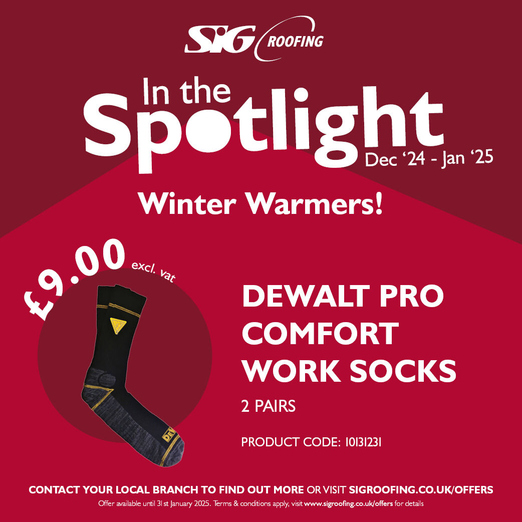 🌨️❄️Feeling the chill? Keep your tootsies warm this winter with our offer on work socks! 

Dewalt Pro Comfort Work Socks - now only £9.00! 🧦

Now available at your local SIG Roofing branch. sigroofing.co.uk/find-a-branch

#Roofing #WinterDeals #WinterWarmers #Spotlightdeals