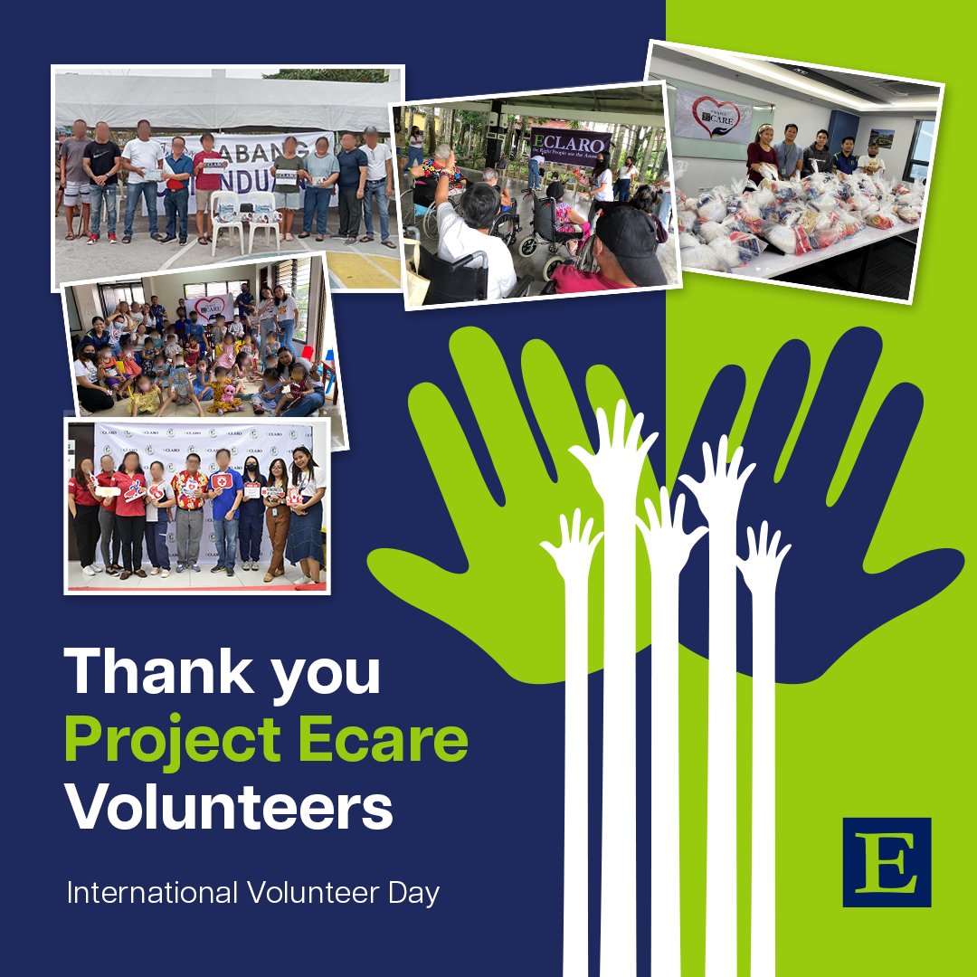 EclaroPh's tweet photo. Happy #InternationalVolunteerDay! 🎉

To all the Project ECare volunteers, your generosity fills our hearts with gratitude. You are the true embodiment of the holiday spirit. 💚💙

#ECLAROPh #ProjectECare #corporatesocialresponsibility https://t.co/GYuLjgChrp