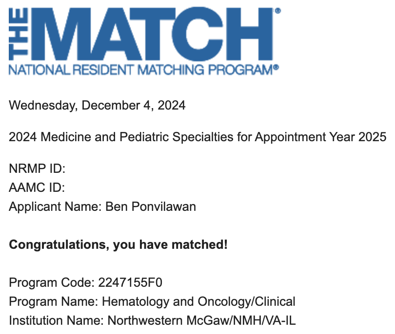 Ben Ponvilawan, MD, MS (@bponvilawan) on Twitter photo Deeply honored to become a Heme/Onc fellow at <a href="/NorthwesternMed/">Northwestern Medicine</a> starting next July!
Super grateful to my family, friends, mentors, <a href="/umkcIM/">UMKC Internal Medicine Residency Program</a>, and everyone who has supported me throughout the long journey.
<a href="/NUHemOncFellow/">Northwestern Hematology/Oncology Fellowship</a> <a href="/hemeoncfellow/">H.O.M.E</a> #Match2025 #HemeOnc Deeply honored to become a Heme/Onc fellow at <a href="/NorthwesternMed/">Northwestern Medicine</a> starting next July!
Super grateful to my family, friends, mentors, <a href="/umkcIM/">UMKC Internal Medicine Residency Program</a>, and everyone who has supported me throughout the long journey.
<a href="/NUHemOncFellow/">Northwestern Hematology/Oncology Fellowship</a> <a href="/hemeoncfellow/">H.O.M.E</a> #Match2025 #HemeOnc