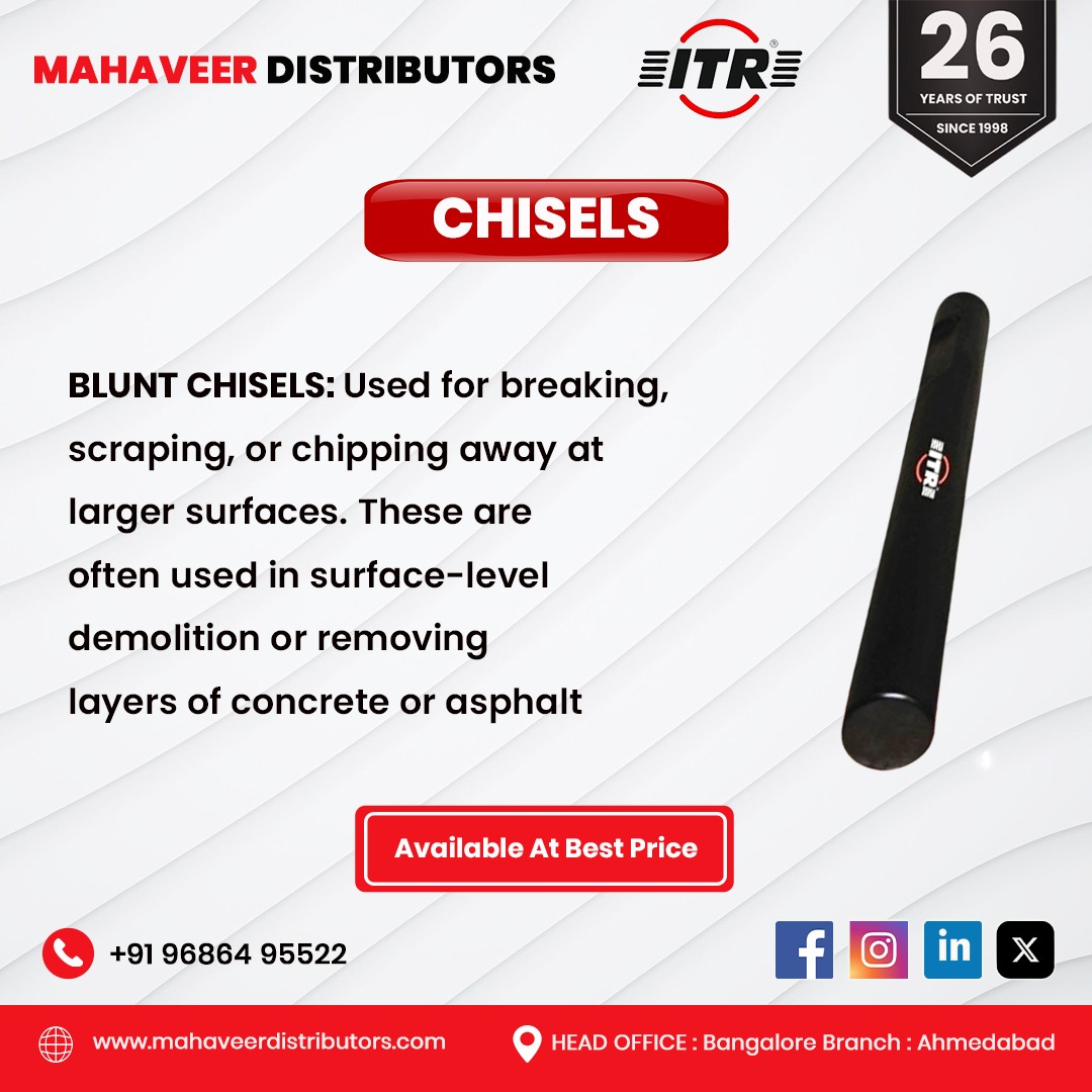 mahaveeritr's tweet image. Break tough materials with Pointed, Flat, or Moil Point chisels—durable, reliable, and perfect for demolition jobs!

#MahaveerDistributors #ITR #Chisels #DemolitionTools #BreakingThrough #ConstructionEquipment #FlatChisel #PointedChisel #MoilPointChisel #ConcreteDemolition