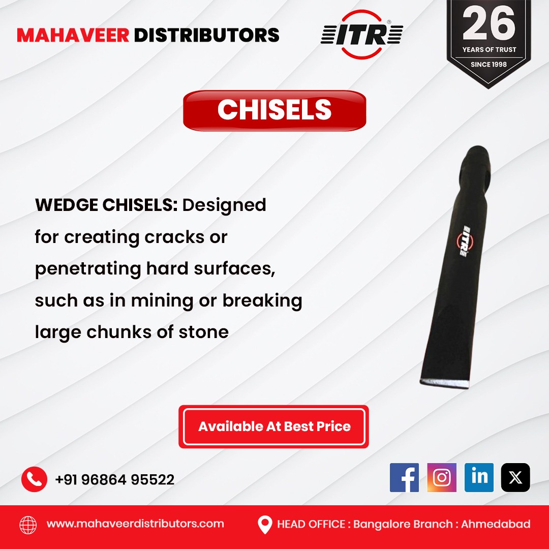 mahaveeritr's tweet image. Break tough materials with Pointed, Flat, or Moil Point chisels—durable, reliable, and perfect for demolition jobs!

#MahaveerDistributors #ITR #Chisels #DemolitionTools #BreakingThrough #ConstructionEquipment #FlatChisel #PointedChisel #MoilPointChisel #ConcreteDemolition