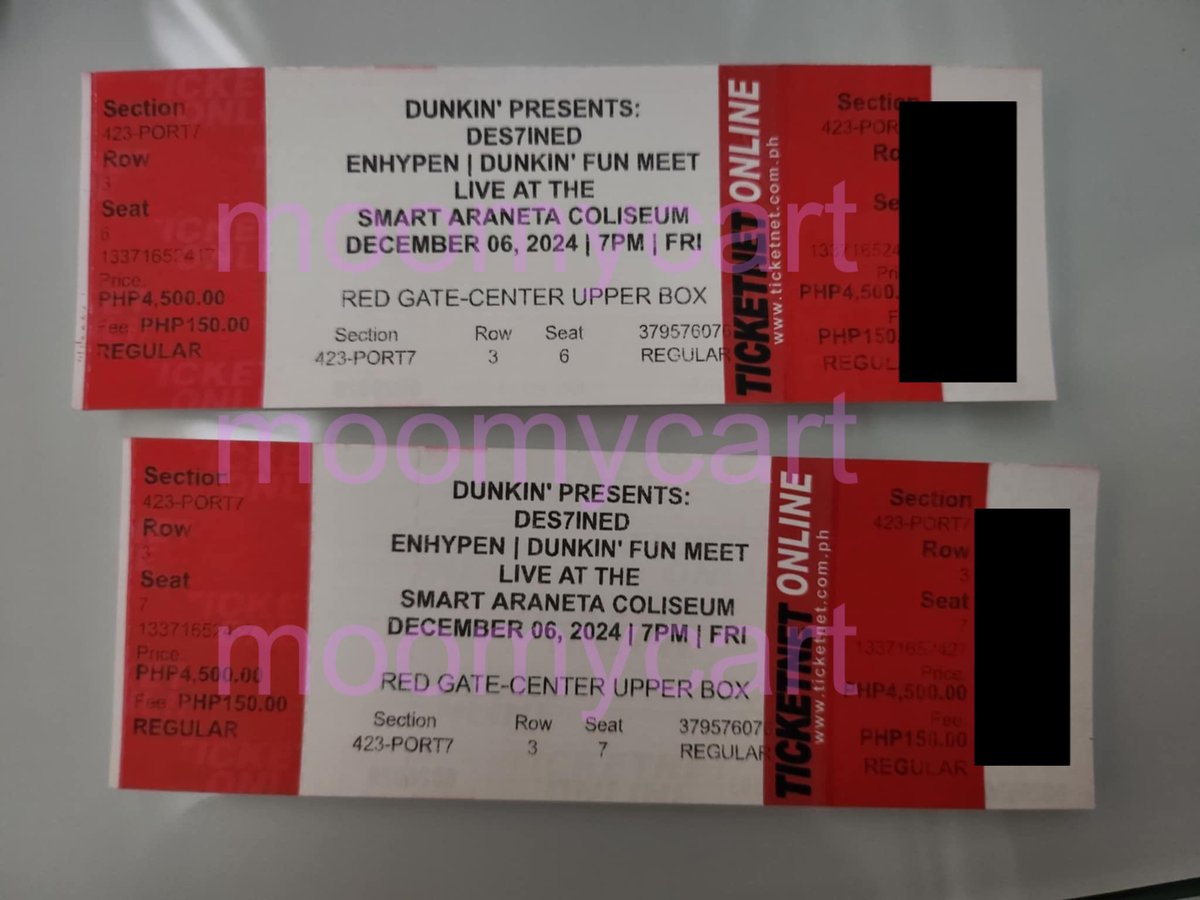moomycart's tweet photo. WTS LFB
Enhypen Dunkin Donut Funmeet 

2x Center Upper Box
423 Row 3, Seats 6 and 7
4700 each (4650 + 50 for printing)
Physical tickets claimed already

RFS: sched conflict
Can do meet up! 

#enha #des7ined #DES7INED_ENHYPEN_with_DUNKINPH https://t.co/nHjdsh5x2y