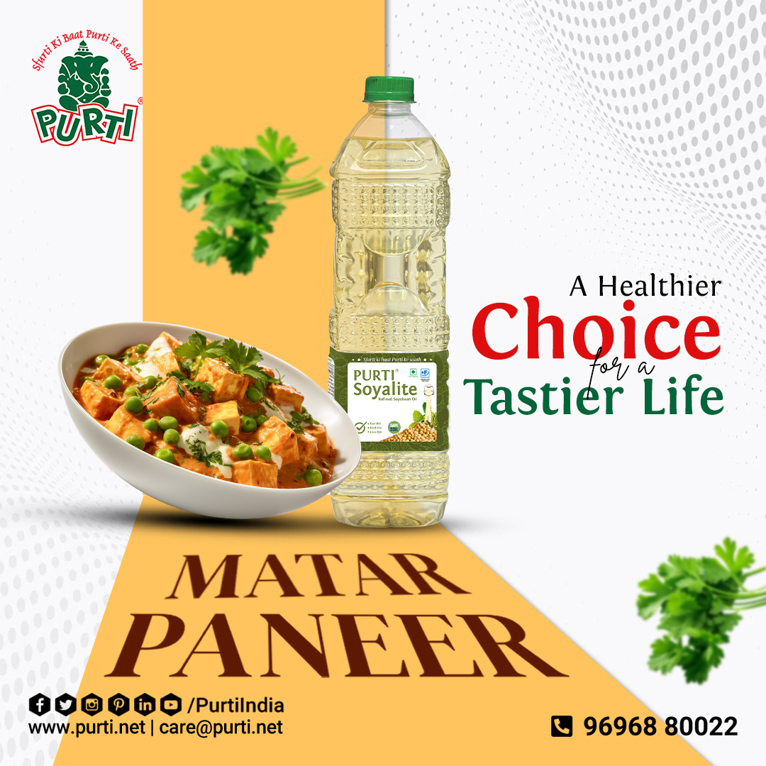 PurtiIndia's tweet photo. Enjoy the goodness of 𝐌𝐚𝐭𝐚𝐫 𝐏𝐚𝐧𝐞𝐞𝐫 cooked with 𝐏𝐮𝐫𝐭𝐢 𝐒𝐨𝐲𝐚𝐥𝐢𝐭𝐞 𝐎𝐢𝐥 – A Healthier Choice for a Tastier Life! 🌿✨

For Distributorship: https://t.co/xRD0L2NMXe
.
.
.
#Purti #EdibleOil #CookingOil #PurtiSoyalite #MatarPaneer #HealthyCooking #TastyLife https://t.co/mRnE2upCCF