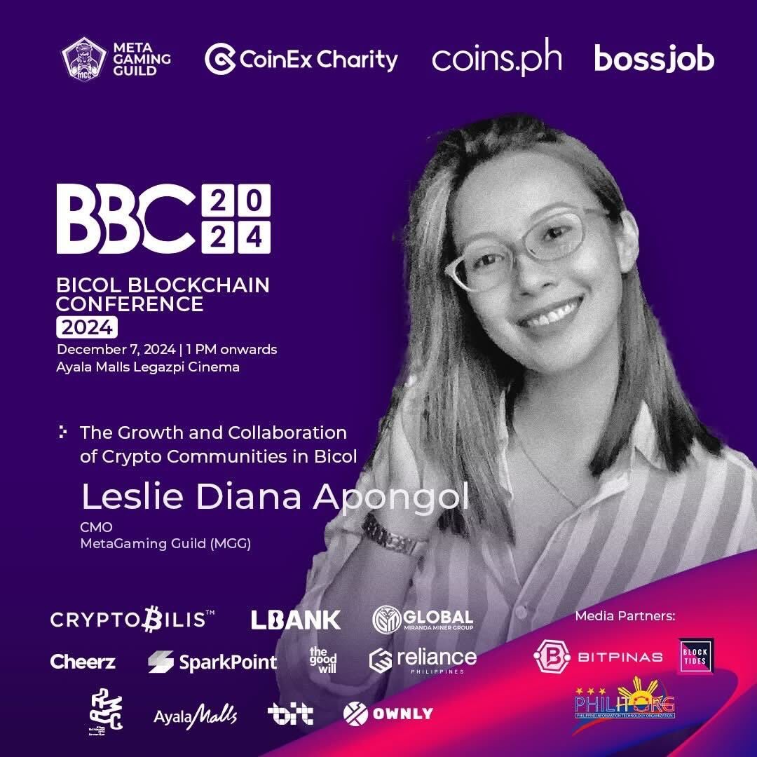 MetaGamingGuild's tweet photo. 👤 Join Us at the @BicolBlockchain Conference 2024  

Don’t miss this opportunity to learn, connect, and be inspired by the brightest minds in the blockchain space.

We’d love for you to connect with our team, who will be speaking alongside industry leaders, innovators, and game-changers. And pls come by our booth to discover our latest game, @Mole_Smash.

📅 Dec 7, 2024 | Saturday
📍 Ayala Malls Legazpi Cinema 

#BBC #BBC2024 #Bicol #Blockchain #MGG #MetaGamingGuild #MoleSmash