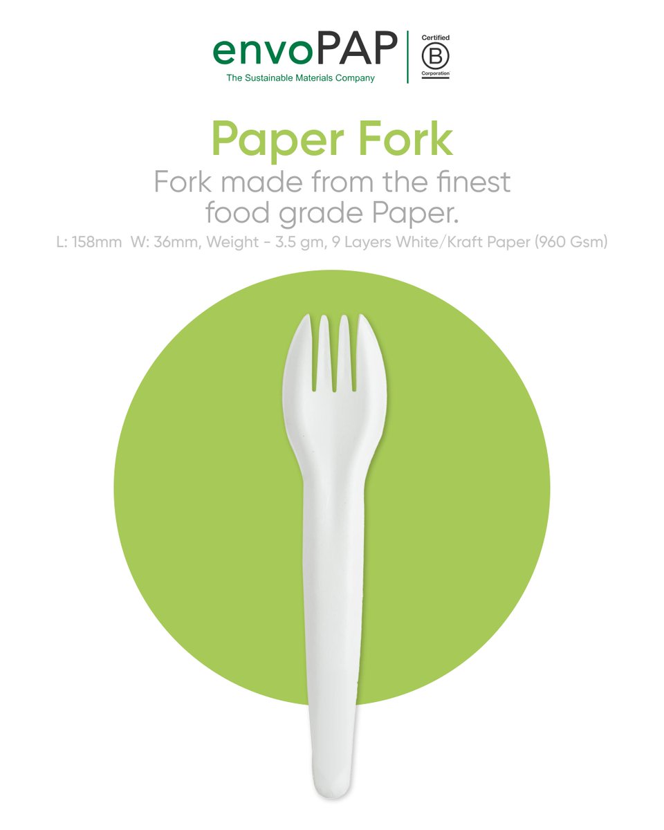Elevate your eco-dining! 🌿🍴

Meet the envoPAP Paper Fork:
✔️ Food-grade, biodegradable &amp; compostable
✔️ Oil &amp; heat resistant (up to 70°C)
✔️ Built for every meal
Plastic-free dining, made simple. Choose green, dine clean! 🌍💚

#envoPAP #envoFORK #Sustainability #Sustainability