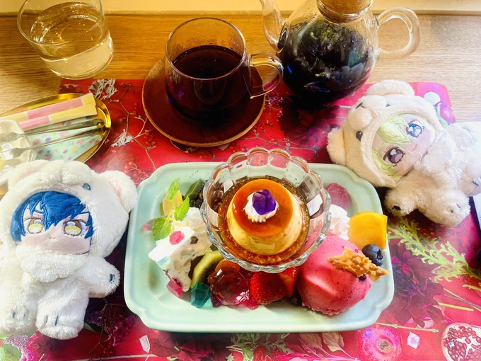 琥珀糖とプリンアラモード 