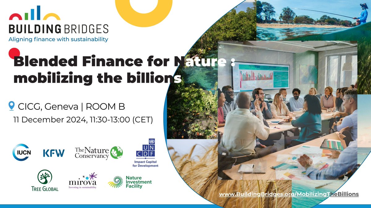 How can we mobilize private finance at scale? What role do #BlendedFinance and #InnovativeFinance play in driving impactful conservation investments?
Join us at this joint event by <a href="/IUCNClimateTeam/">IUCN Climate & Energy</a>  <a href="/UNCDF/">UN Capital Development Fund</a> <a href="/BBridgesCH/">Building Bridges</a> buildingbridges.org/event/blended-…