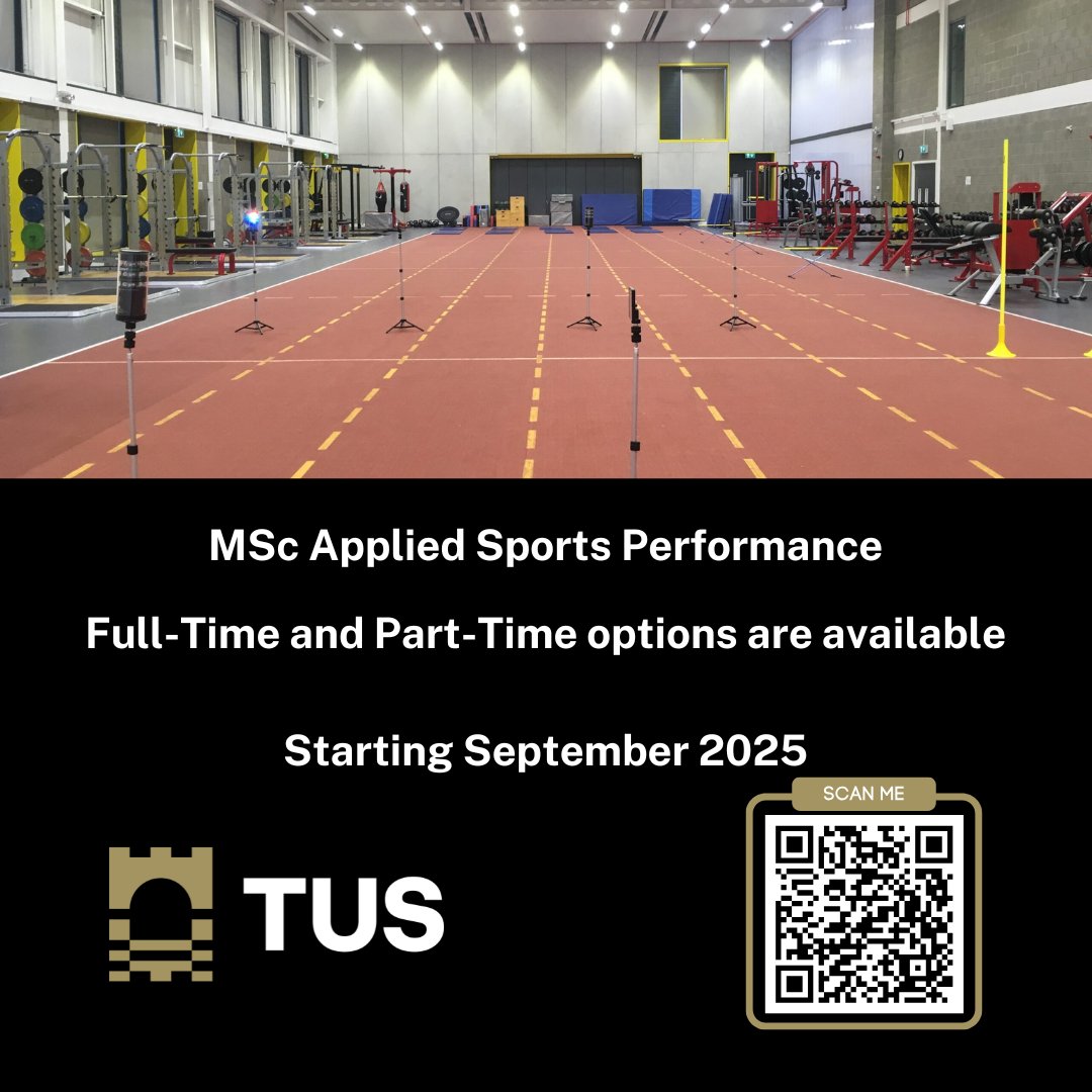 ❗NEW POSTGRADUATE COURSE❗

Exciting new MSc in Applied Sports Performance in TUS, Thurles Campus.

Our MSc in Applied Sports Performance prepares you for a career in applied sports performance by focusing on areas such as Human Performance, Skill Acquisition, Performance