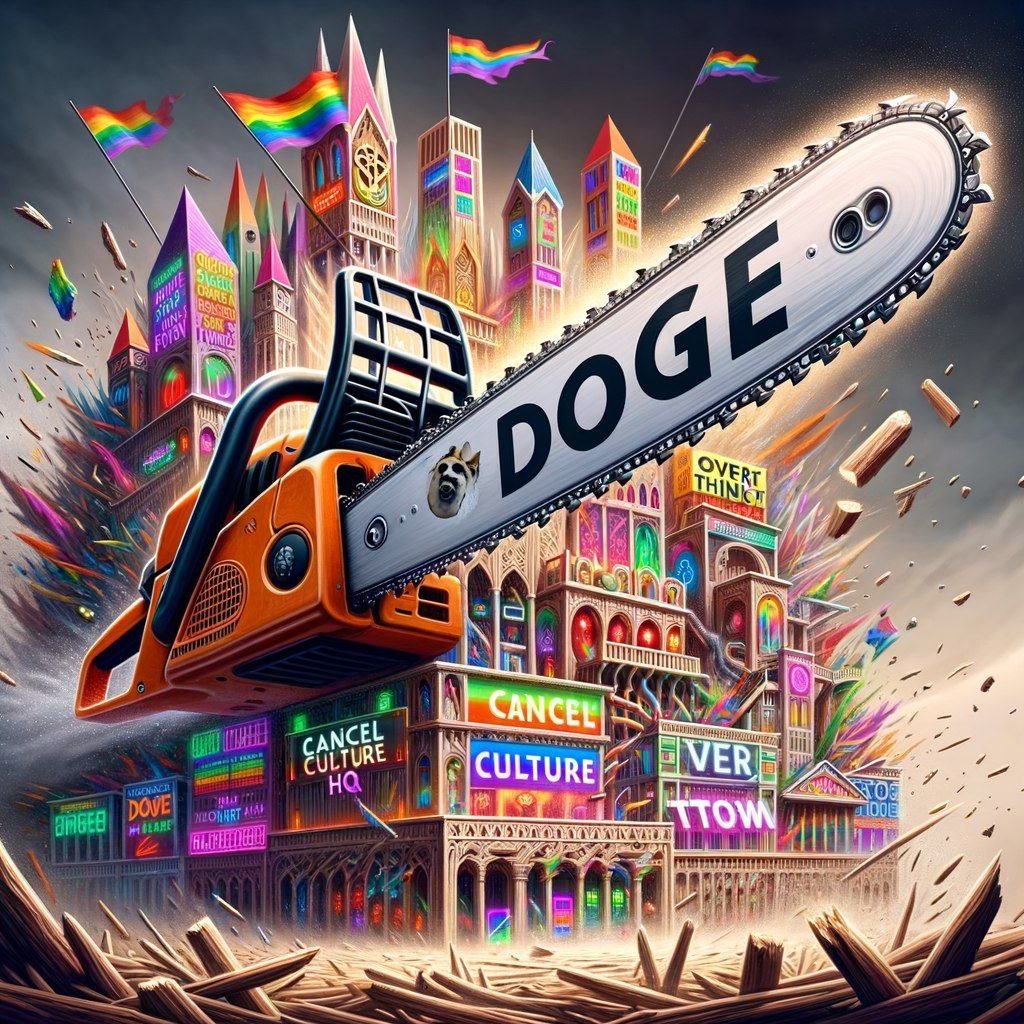 ChainsawCTO's tweet photo. Government funding of WOKE culture can soon say goodbye when it meets D.O.G.E.'s #CHAINSAW https://t.co/4PzGy7Kj1n