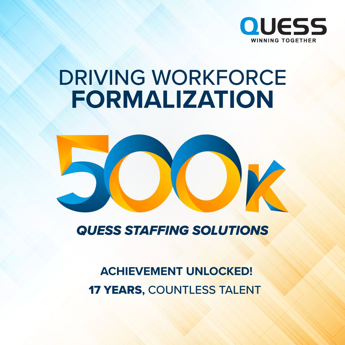 QSS_India's tweet photo. We Did It! Quess Staffing Solutions Reaches 500,000 Associates!
In just 17 years, we’ve grown into a global leader, climbing to #37 globally among staffing companies and doubling our workforce in just three years.
Thank you for being a part of this journey!

#WinningTogether https://t.co/fiTAheclDD