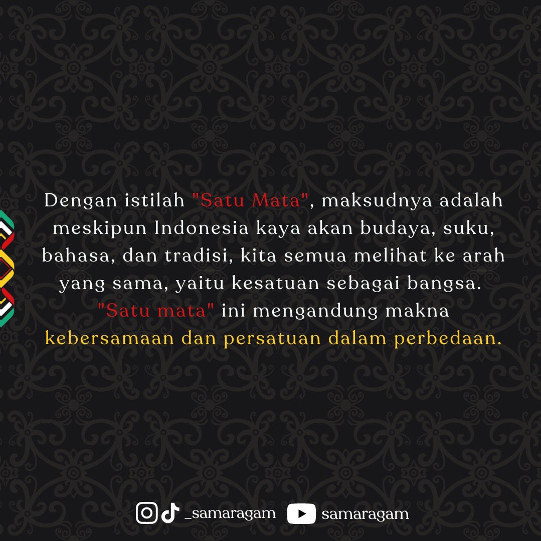 _samaragam's tweet photo. ✨Halo Samata👋🏻💥

“Samata” atau bisa dibilang “Satu Mata Kita”. Walaupun kita berbeda beda tetapi kita tetap harus menerapkan bhinneka tunggal ika  pada diri kita sendiri. 🇮🇩✨Dalam tanah air ini semua orang mempunyai derajat yang sama dan tidak ada yang beda.
#fyp #SAMARAGAM https://t.co/SKKuNE83fM