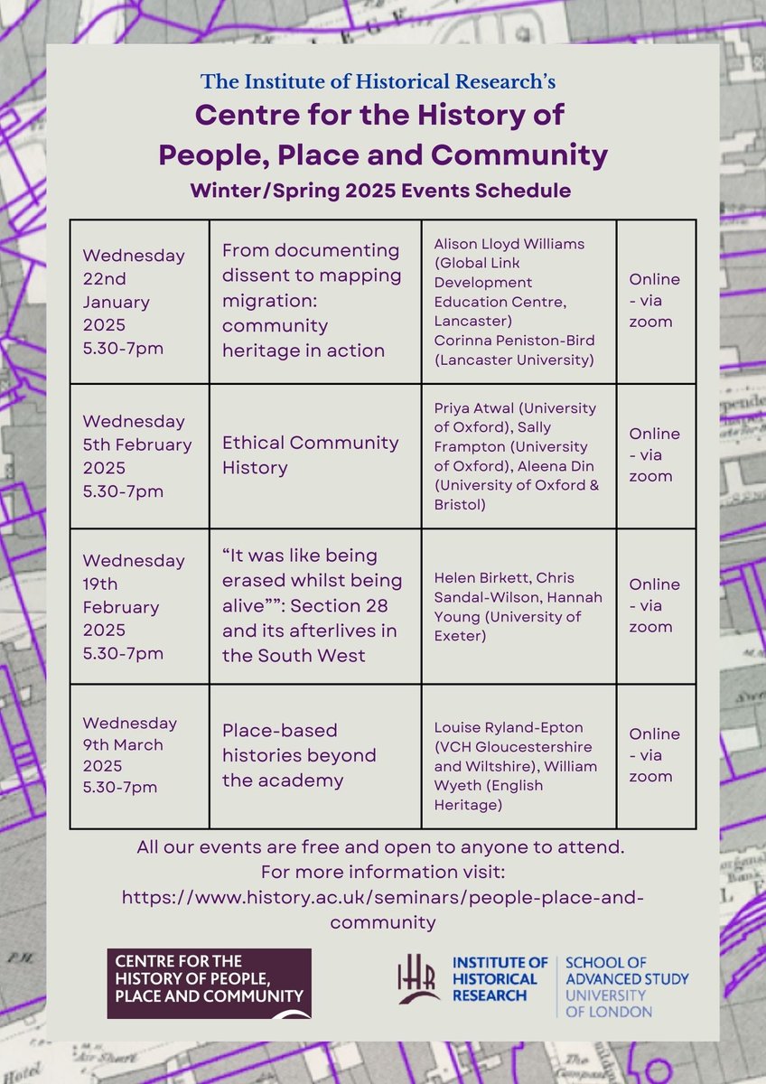 We’re delighted to share the schedule for our Winter/Spring 2025 events series. Everyone is welcome to these entirely online only events. Find out more &amp; sign up to join here history.ac.uk/seminars/peopl…