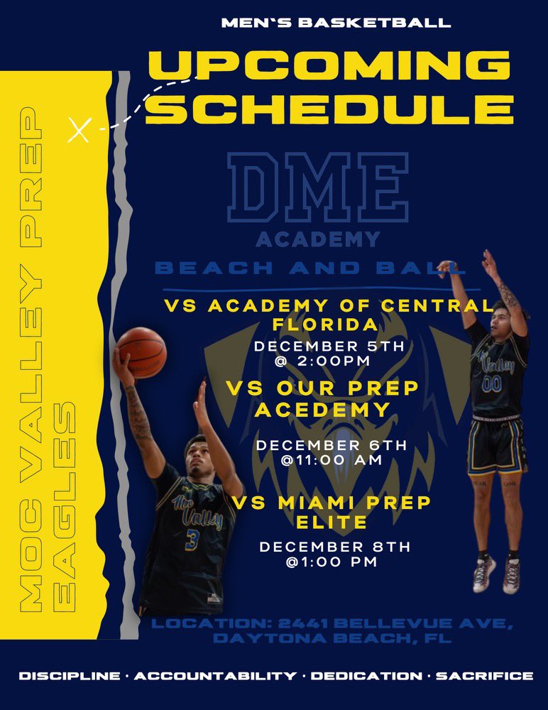 MocPrep's tweet photo. Moc Valley traveling is down to Daytona Florida to play in the DME Beach and Ball. Here is our upcoming schedule this weekend. #DaRealMVPs🏀🦅 https://t.co/CieWy24BOG