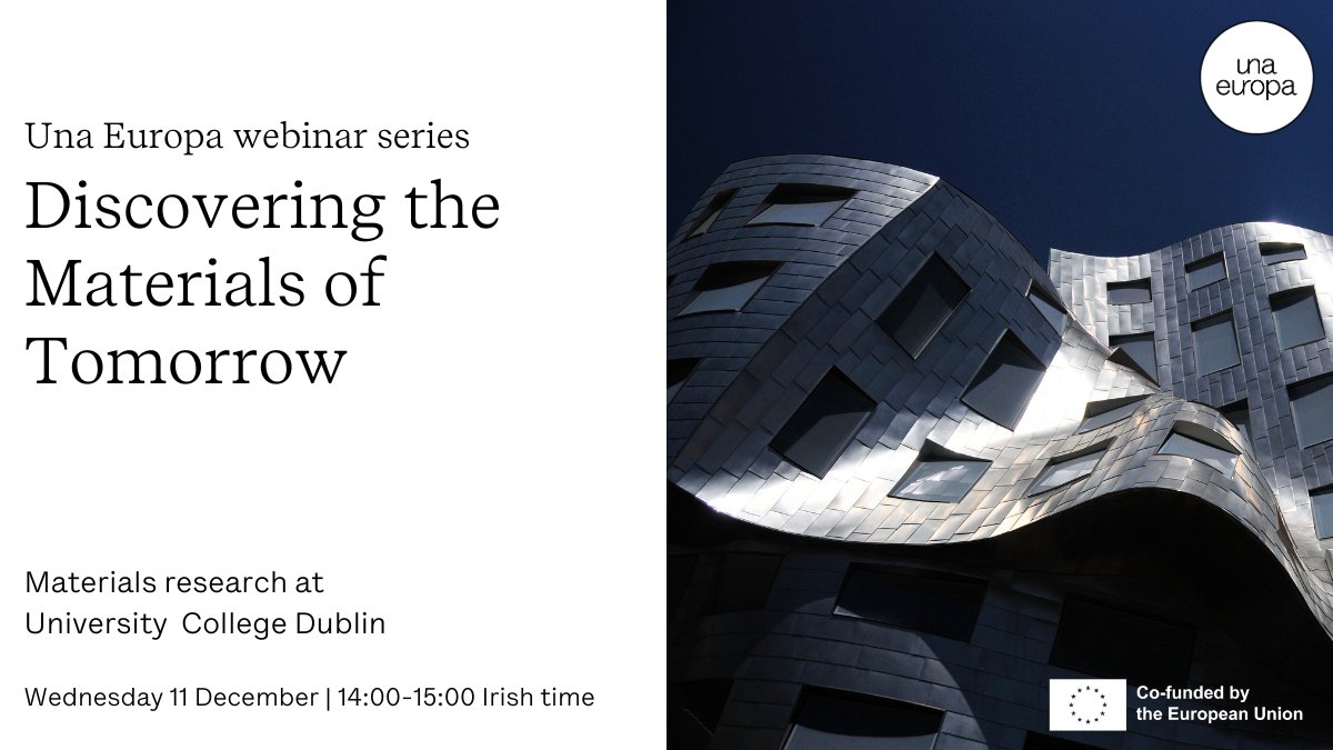UCD Global (@ucd_global) on Twitter photo Discover the materials of tomorrow in the final <a href="/Una_Europa/">Una_Europa</a> Future Materials webinar for 2024, featuring <a href="/ucddublin/">University College Dublin</a> faculty from <a href="/UCDEngArch/">UCD College of Engineering & Architecture</a> and UCD Physics. Join us on 11 December at 2pm Irish time, on Zoom.
una-europa.eu/calendar/disco… Discover the materials of tomorrow in the final <a href="/Una_Europa/">Una_Europa</a> Future Materials webinar for 2024, featuring <a href="/ucddublin/">University College Dublin</a> faculty from <a href="/UCDEngArch/">UCD College of Engineering & Architecture</a> and UCD Physics. Join us on 11 December at 2pm Irish time, on Zoom.
una-europa.eu/calendar/disco…